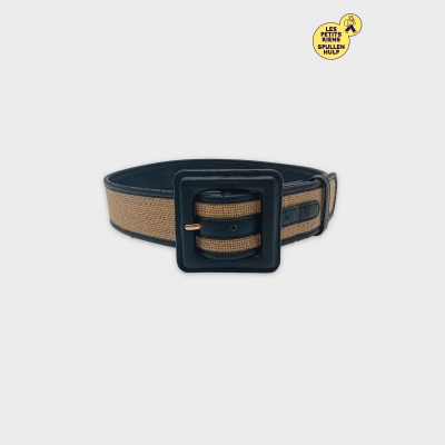 Ceinture Anna Field Femme Jute & Similicuir Noir Beige Boucle Carr&eacute;e Taille 70