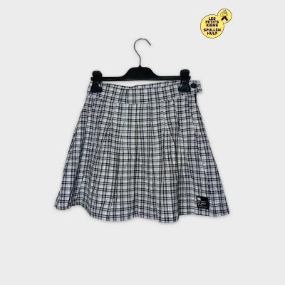 Jupe Pliss&eacute;e Mini &Agrave; Carreaux Blanc Noir Lilas Bershka S