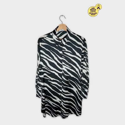 Chemise Bershka Motif Z&egrave;bre Noir Blanc M