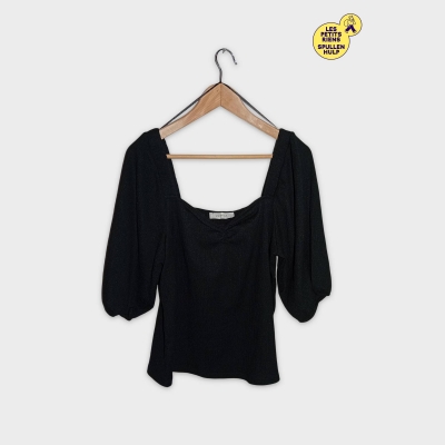 Top Noir Manches Bouffantes Texturé Promod Xl/42/14