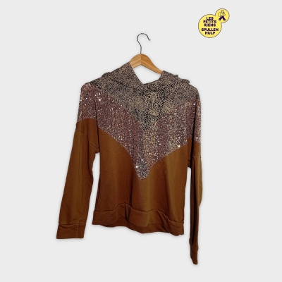 Sweat &Agrave; Capuche Femme Camel Paillettes L&eacute;opard Taille Unique