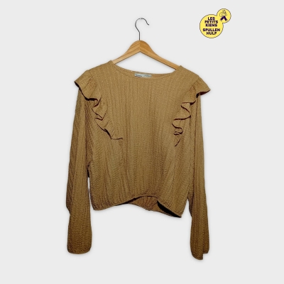 Pull & Bear Haut Marron Texturé Volants L