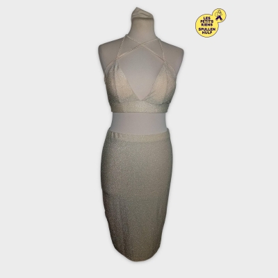 Ensemble Robe Longue Et Crop Top Paillet&eacute; Dor&eacute; Femme Taille Unique