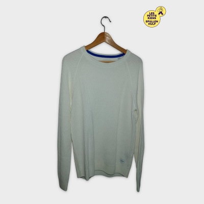 Pull Jack & Jones M Blanc Cass&eacute; Col Rond Rayures Bleues Homme