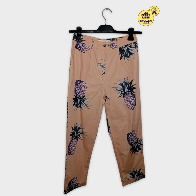 Pantalon Slim Femme Mango Imprim&eacute; Ananas Rose P&ecirc;che S