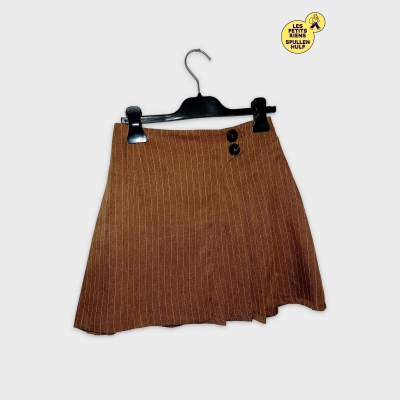 Jupe Courte Portefeuille Marron Rayures Blanches Xs