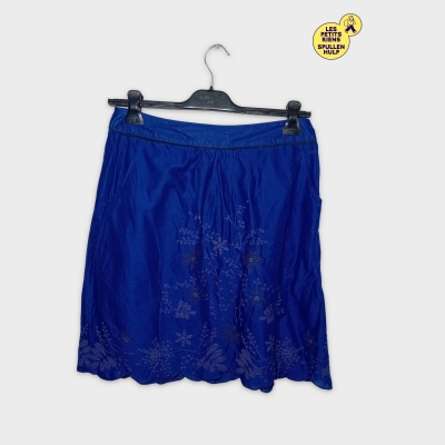 Jupe Mini Bleu Roi Esprit Broderies Florales Boh&egrave;me M 38