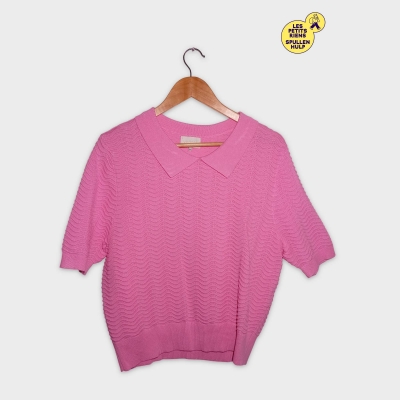 Veritas Haut Tricoté Rose Col Polo M