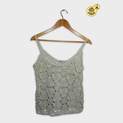 Top Débardeur Crochet Écru Zara Femme S