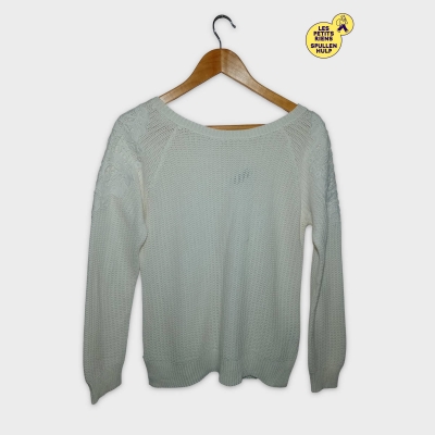 Pull Maille Blanc Cassé Dentelle Manches Longues S Yessica