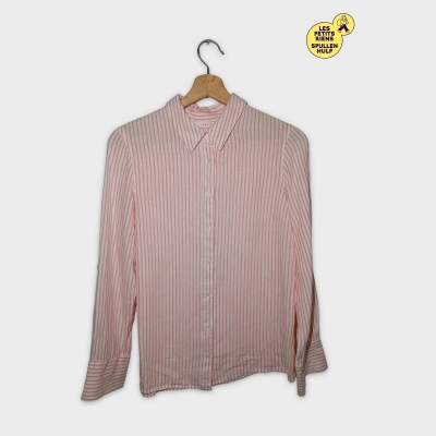 Chemise Camaïeu Rayée Rose Blanche Manches Longues S