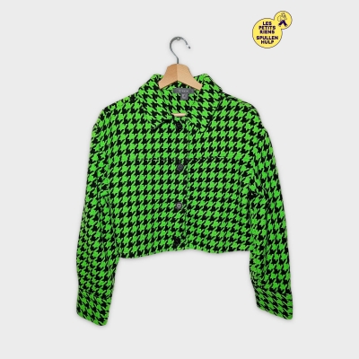 Veste Courte Primark Pied De Poule Vert Fluo Noir M