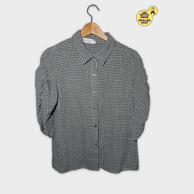 Chemisier Lolaliza Blanc Noir Carreaux Vichy Xl Manches Longues