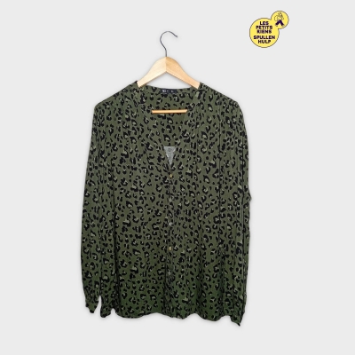 Chemisier Tex Imprim&eacute; L&eacute;opard Vert Olive Noir Xl