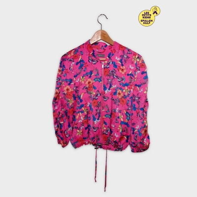 Blouson L&eacute;ger Yessica Motif Floral Et Papillons Rose Fushia M