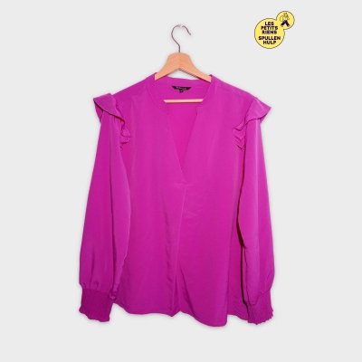 Chemisier Fuchsia M.smode Taille 46 Volants &Eacute;lastiques Col V