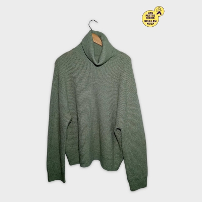 Pull Col Roul&eacute; H&m Vert Sauge Maille C&ocirc;tel&eacute;e L