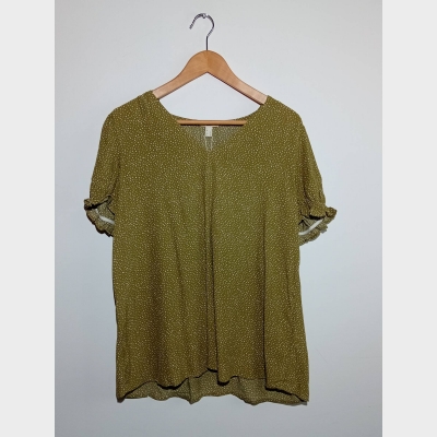 Chemisier Femme Edc By Esprit Vert Olive &Agrave; Pois Blancs Manches Courtes Col V L