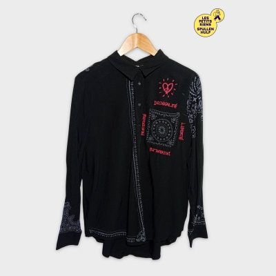 Chemise Desigual Noire Xl Motifs Bandana Fuchsia Libert&eacute;
