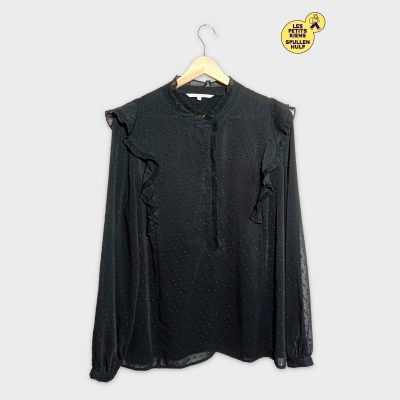 Chemisier Noir &Agrave; Pois Xandres Volants Xxl 44