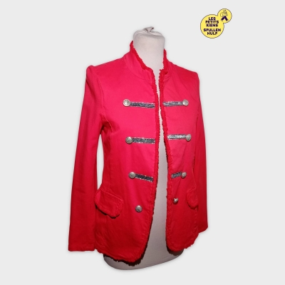 Lacomy Veste Blazer Rouge Style Militaire S Boutons Argent&eacute;s