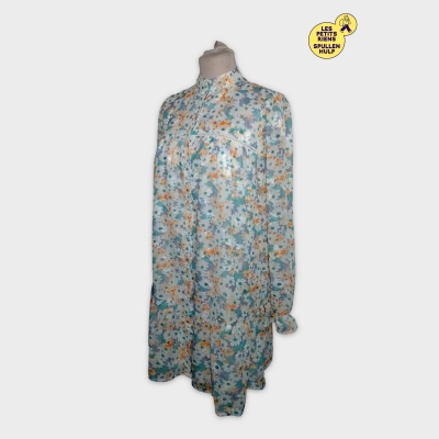 Robe Chemise Longue Florale Loavies Xs Motif Fleurs Blanches Orange Bleu