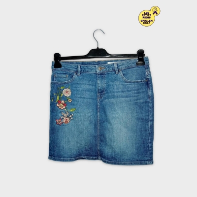 Jupe En Jean Brod&eacute;e Fleurs Taille S 36