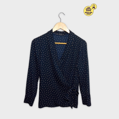 Top Cache-c&oelig;ur Zara Basic Bleu Marine Pois Dor&eacute;s Xs