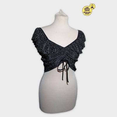 Top Court Zara Noir &Agrave; Pois Argent&eacute;s Volant&eacute;s, Taille S