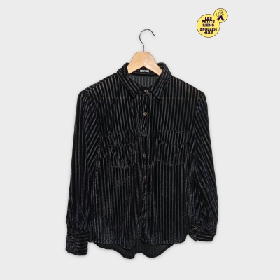 Chemisier Sophyline Noir Rayures Velours Effet Textur&eacute; S