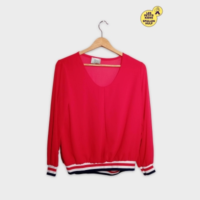 Blouse Femme Terra Di Siena Rouge Col Rond Rayures Sporty Chic M