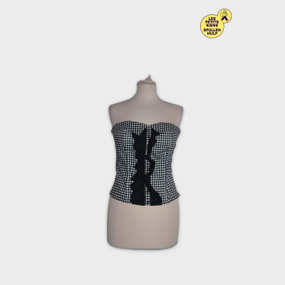 Morgan Top Bustier Crop Noir Blanc Carreaux Vichy Nœud Dentelle M