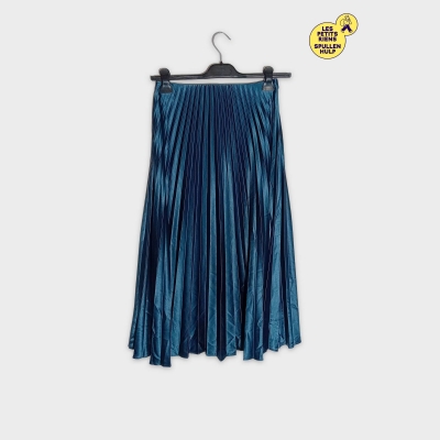 Jupe Pliss&eacute;e Satin&eacute;e Bleu Canard Zara S