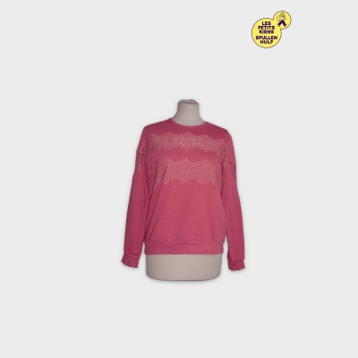 Pull Femme Promod M Rose Fushia Dentelle Manches Longues