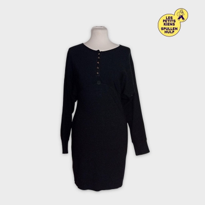 Robe Longue Noire C&ocirc;tel&eacute;e Style Henley Promod M