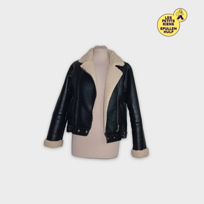 Zara Blouson Aviateur Similicuir Noir Fausse Fourrure 14 Ans 164 Cm