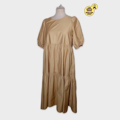 Robe Midi Beige Volants Manches Bouffantes Zara Xl