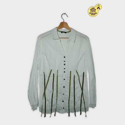Chemise Biba Blanche D&eacute;tails Verts Fantaisie Femme Xxl