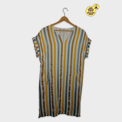 Haut Ray&eacute; Communca Blanc Jaune Gris Dor&eacute; M&eacute;tallis&eacute; Xl
