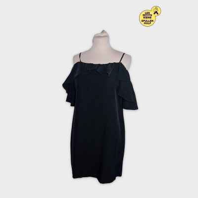 Robe Noire Sisley &Eacute;paules D&eacute;nud&eacute;es Volants Taille S 36