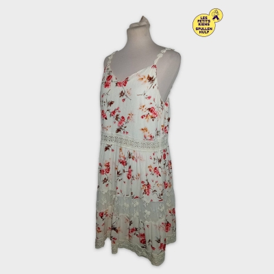 Only Robe Courte Fleurie Dentelle Crème Rose S