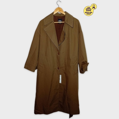 Trench Coat Zara Marron Kaki Ceinturé Homme L