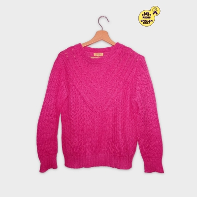 Pull Caroll Mohair Laine Rose Fuchsia Col Rond Manches Longues S