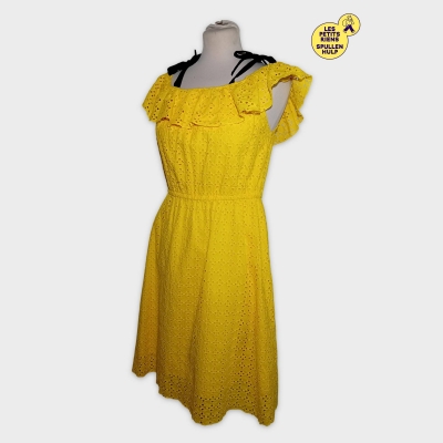 Robe C&a Yessica Jaune Broderie Anglaise Épaules Dénudées Volants Xxl 44