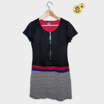 Robe Courte Zippée Pied-de-poule Avec Bandes Colorées M Nana Baila Paris