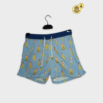 Short De Bain Brad-f2 M Motif Sirènes Pin-up Bleu Blanc