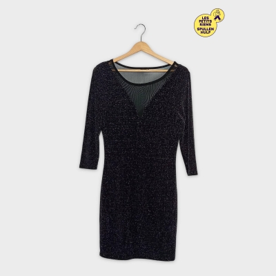 Robe Noire Pailletée Manches Longues Col Mesh L W. Wendelizer