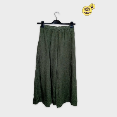 Pantalon Large Vert Olive Issima Femme M Taille Élastiquée