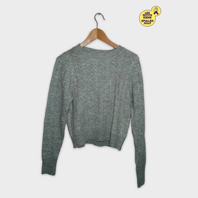 Pull Gris Maille Ajourée Up2 Fashion M Femme Col Rond Manches Longues