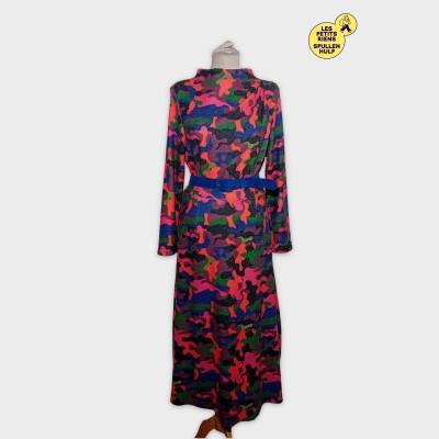 Robe Longue K [design] Camouflage Multicolore Ceinturée L
